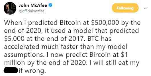 John McAfee Bitcoin Price Eat My Tweet