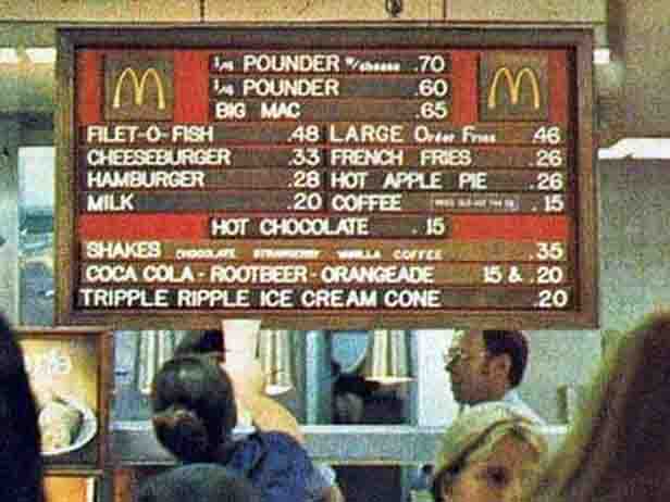McDonald’s Menu in 1972 AD