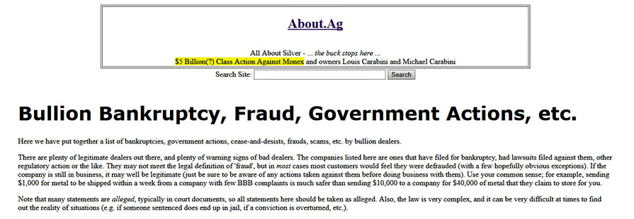 Bullion Bankruptcy, Fraud, Government Action, etc
