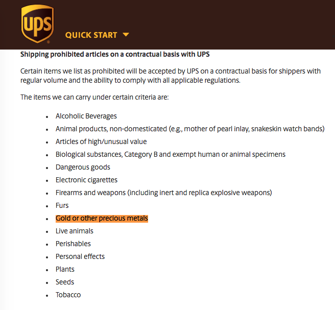 Mailing silver with UPS Silver shipments are prohibited SD Bullion SDBullion.com