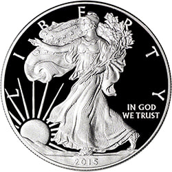 The obverse of an American Silver Eagle Proof Coin