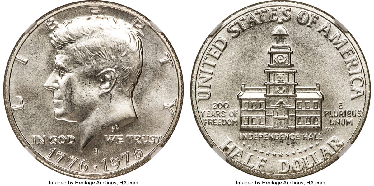 $9,600.00 1776-1976-S Kennedy Half Dollar, MS69 Silver Bicentennial Issue
