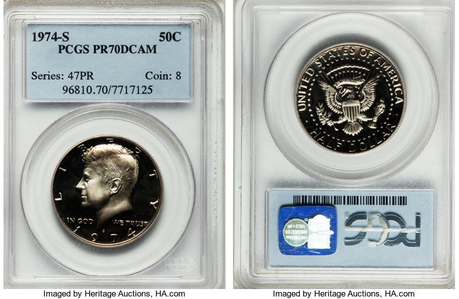$7,931.00 Kennedy Half Dollar, 1974-S PR70