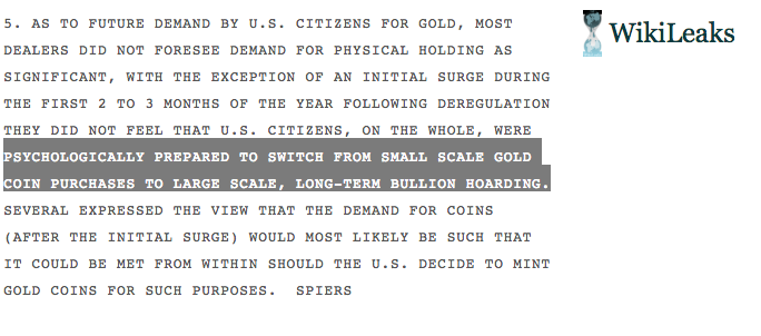 1974 Wikileaks cable London Gold meeting just prior to COMEX Gold contract start and legalization og private gold bullion buying in the USA SD Bullion SDBullion.com